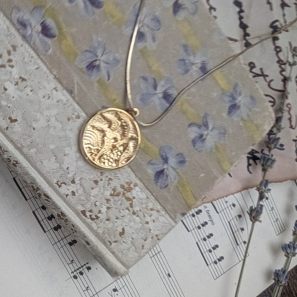 Gold Bird Relief Pendant Necklace - Women Jewelry - Picture 11 of 13